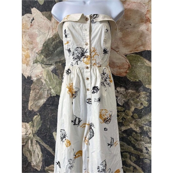 Anthropologie Maeve Sea Creatures Strapless Buttondown Wide-Leg Jumpsuit - Picture 7 of 16